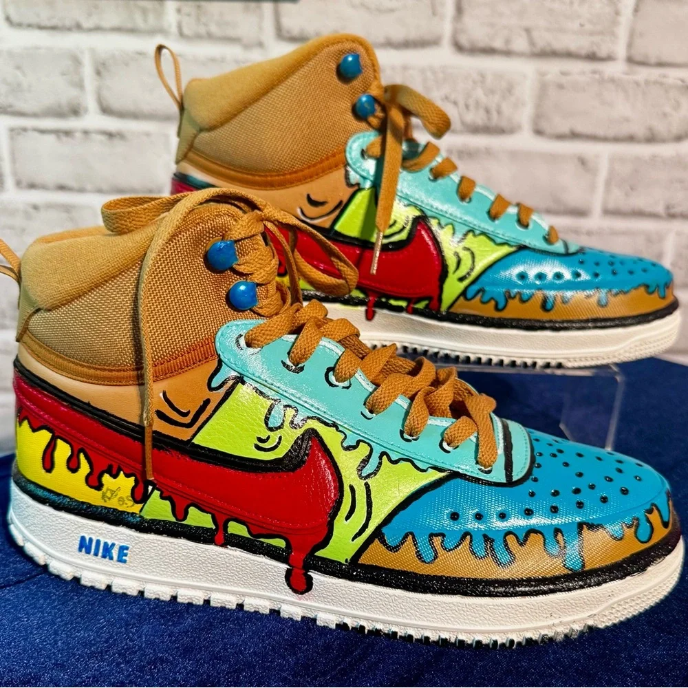 Nike Court Vision Sneakers with Graffiti Design Size 8 Mens New custom comic - Picture 3 of 11